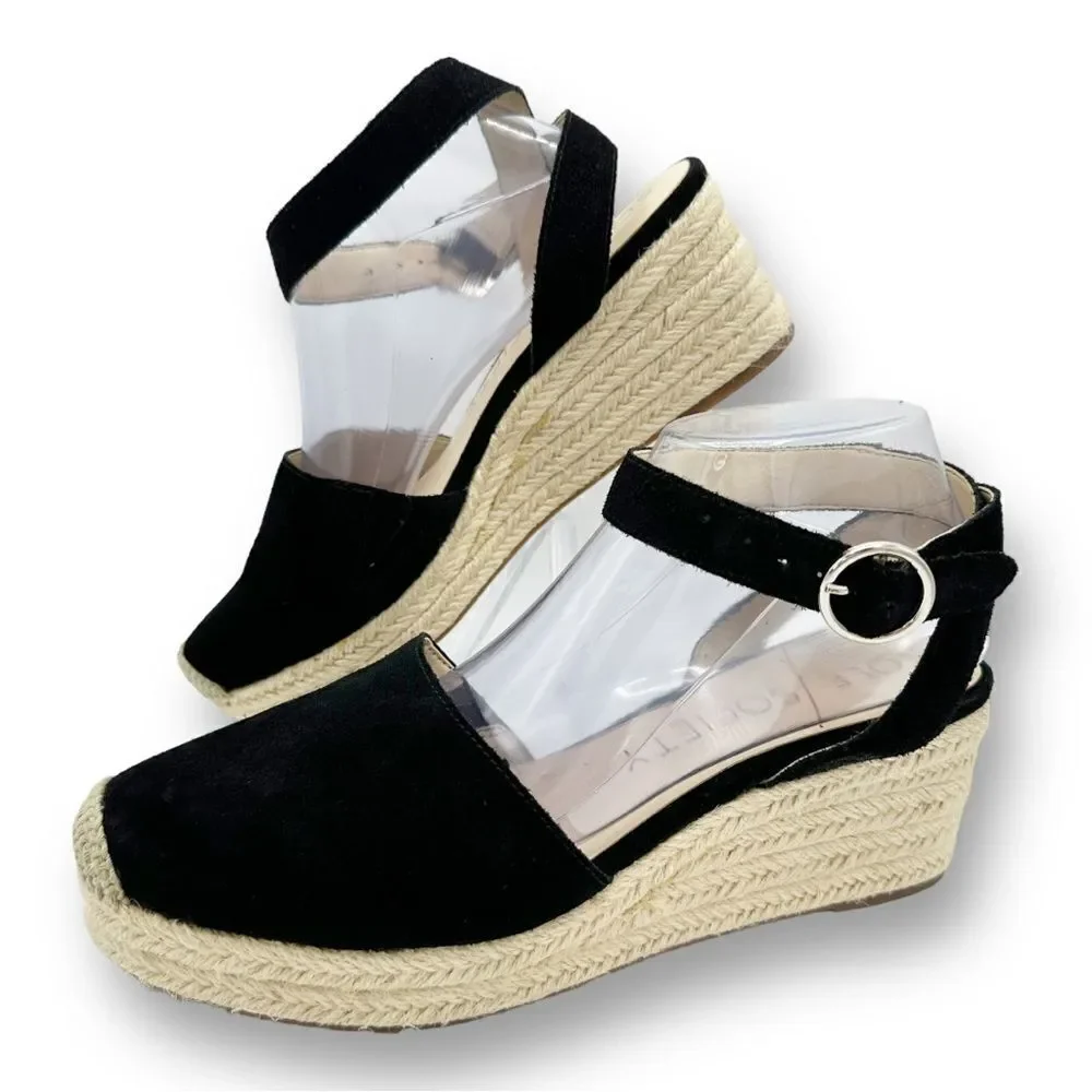 Sole Society Channing‎ Black Suede Ankle Strap Platform Espadrille Sandal 10M